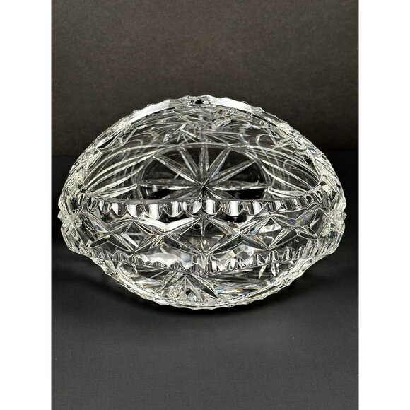 Vintage Pressed Glass Crystal Handled Basket Candy Dish Pinwheel Design - Picture 8 of 16
